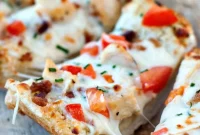 Garlic Bread Pizza with Chicken and Crispy Bacon