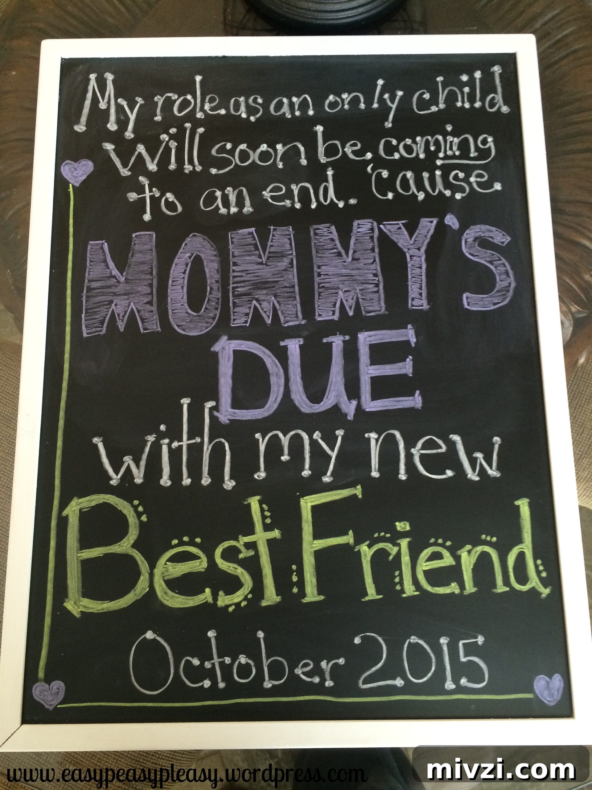 Feature Friday: DIY Pregnancy Announcement Ideas with Family & Friends 5 Easy DIY chalkboard birth announcement