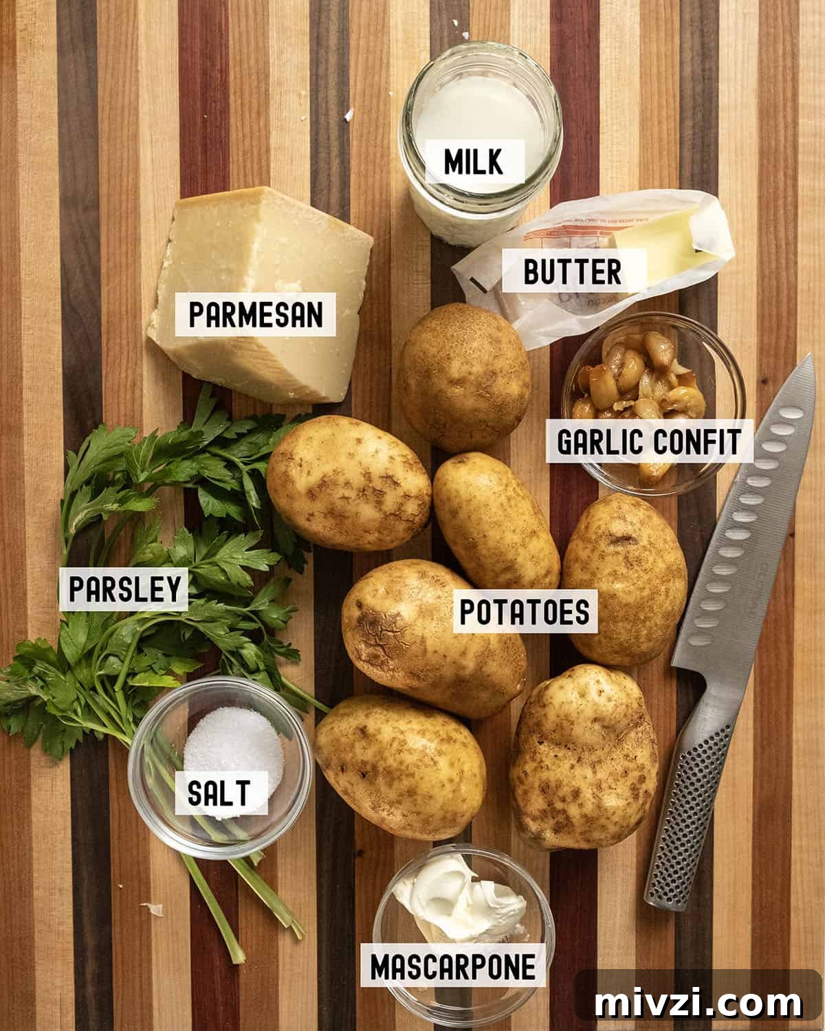 Garlic Parmesan Mashed Potatoes Recipe — Creamy Comfort Side Dish 3 Ingredients for the recipe.