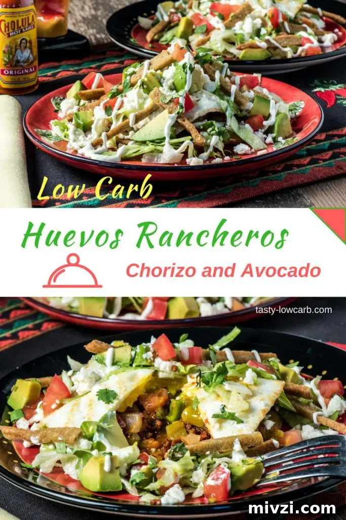 Keto Huevos Rancheros with Spicy Chorizo and Salsa Verde 5 Huevos Rancheros plated