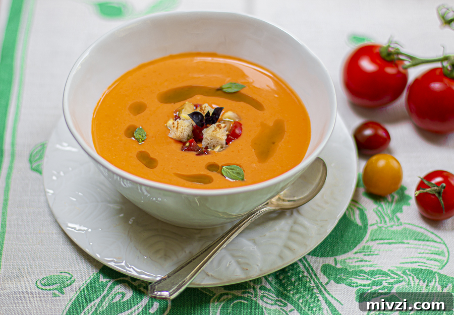 Cold Tomato Bread Soup with Basil