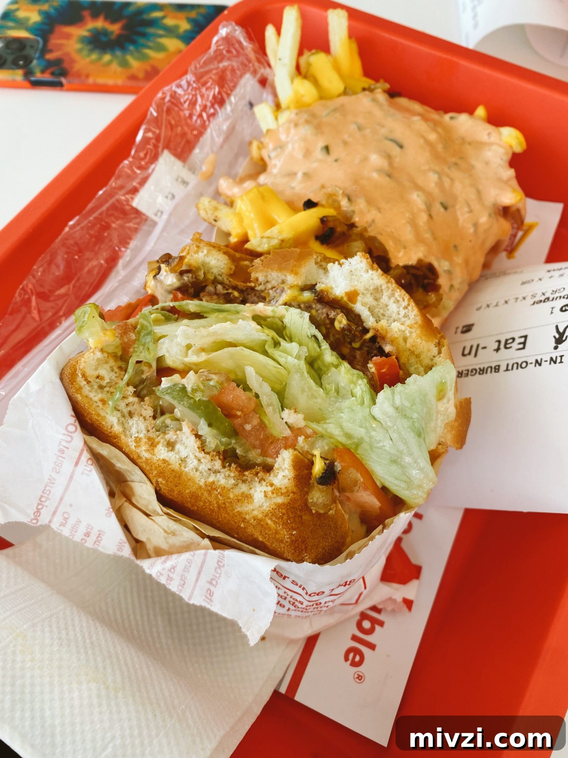 tray of In and Out burger with cheese fries