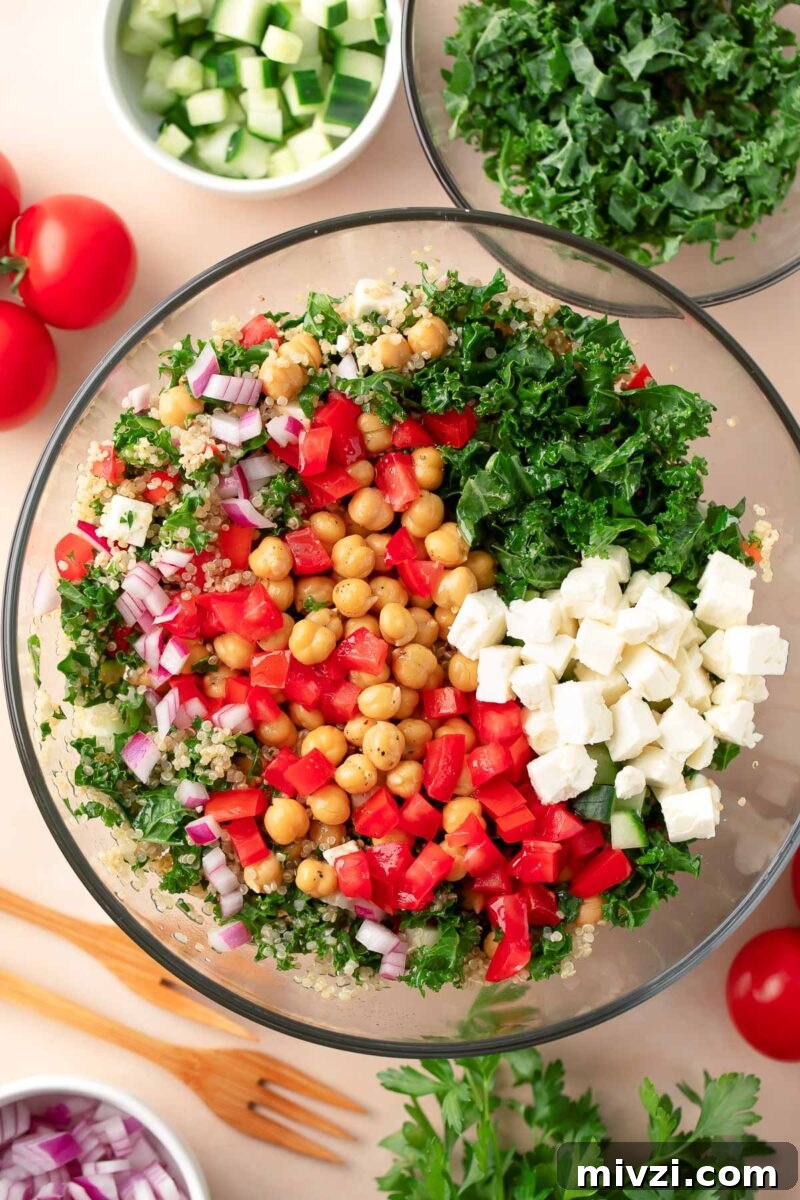 Feta Salad with Chickpeas, Quinoa, and Kale