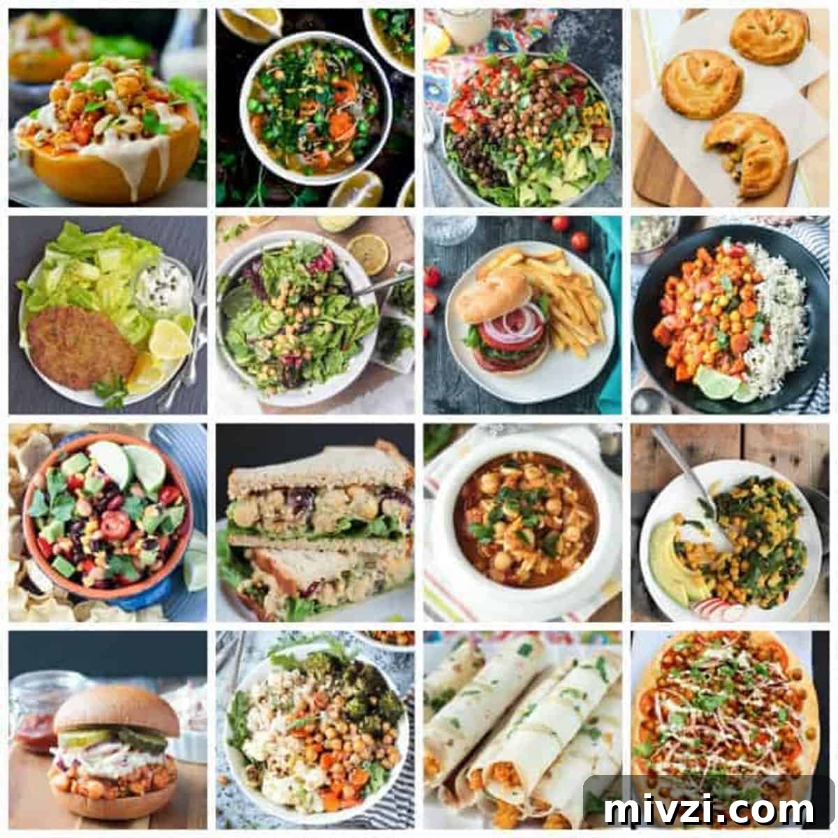 Collage of 16 vegan chickpea recipes