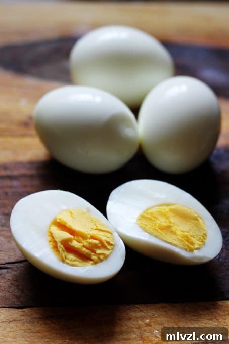 Peeled and cut up eggs for Eggs Mayonnaise