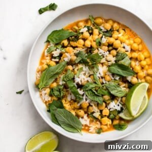 Creamy Chickpea Coconut Curry: Simple Vegan Dinner Recipe 6 This quick and easy vegan chickpea coconut curry is ready in less than 15 minutes! It's fresh, healthy, and delicious. Great served over rice!