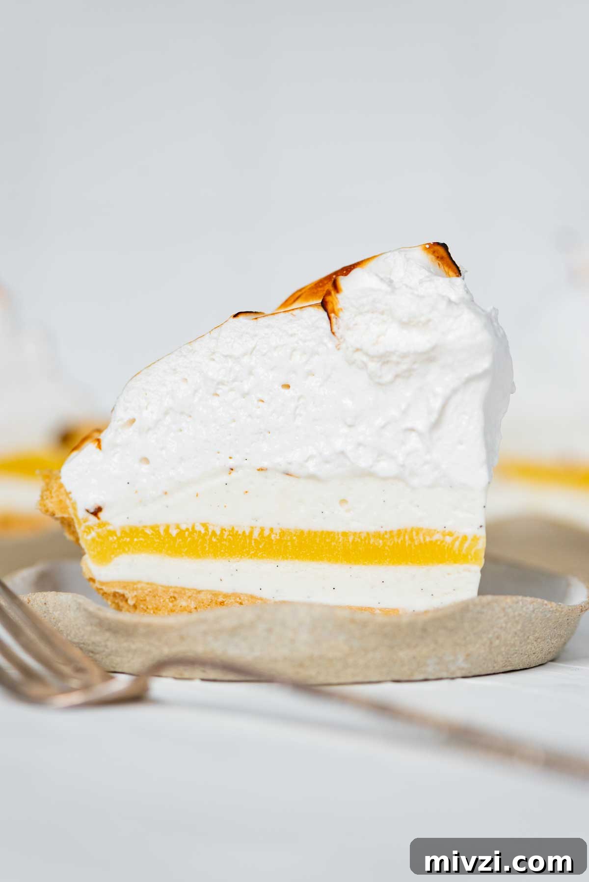 Slices of lemon meringue ice cream pie on dessert plates from BeyondtheButter.com | © Beyond the Butter®