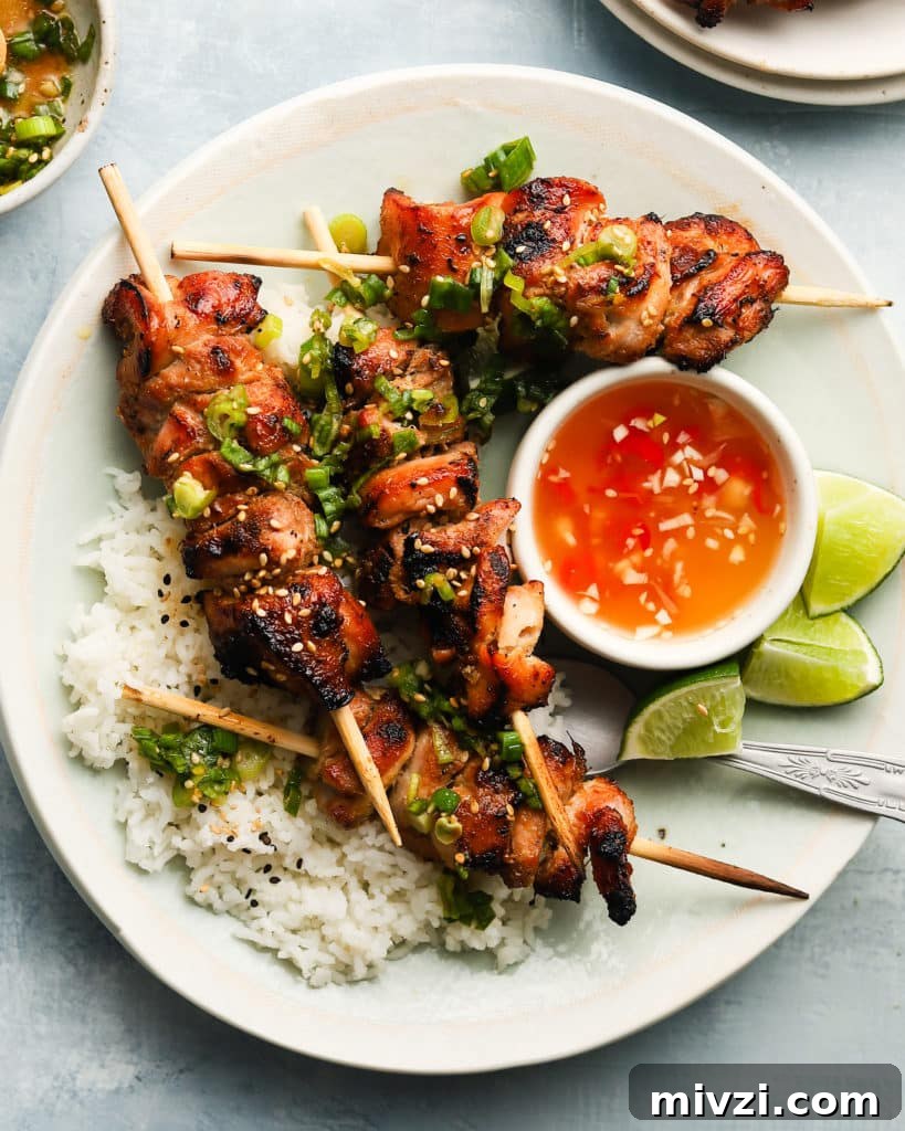 Lemongrass Chicken Skewers with Nuoc Cham Dipping Sauce 6 Lemongrass Chicken Skewers with Nuoc Cham