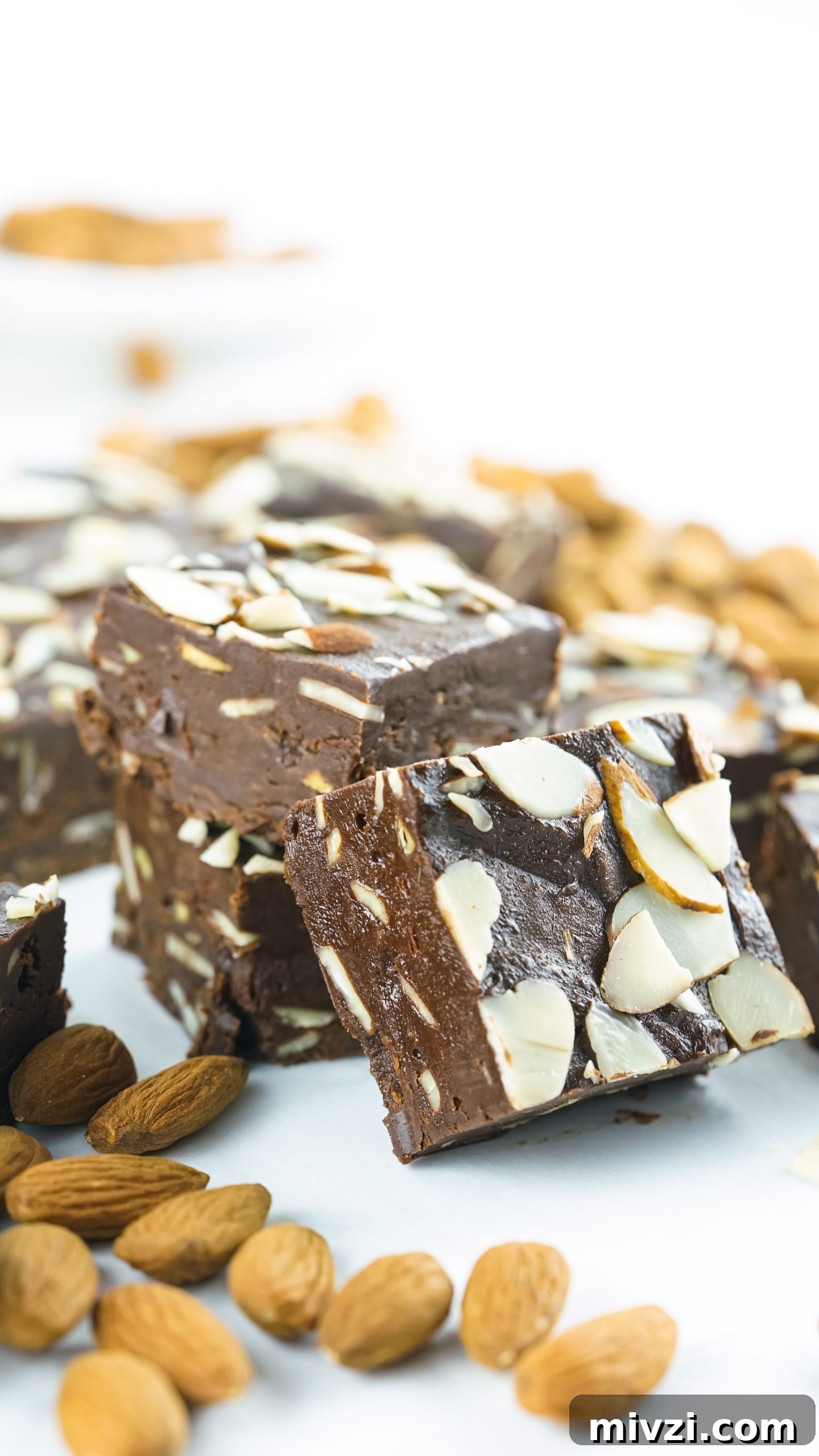 Microwave Chocolate Almond Fudge Recipe: Quick & Rich Treat 2 Microwave fudge, sliced and ready.