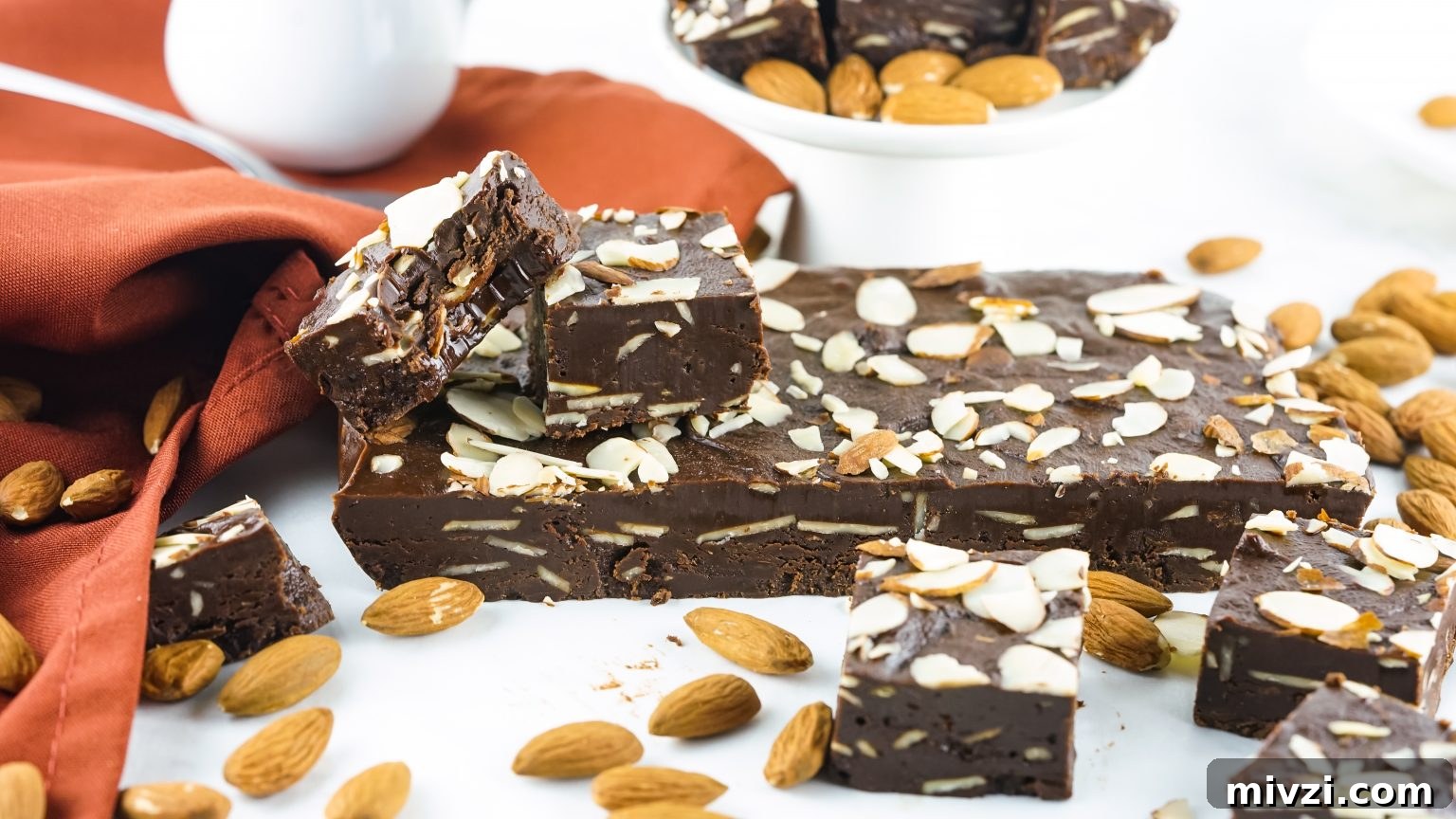 Microwave Chocolate Almond Fudge Recipe: Quick & Rich Treat 3 chocolate almond fudge ready to cut.