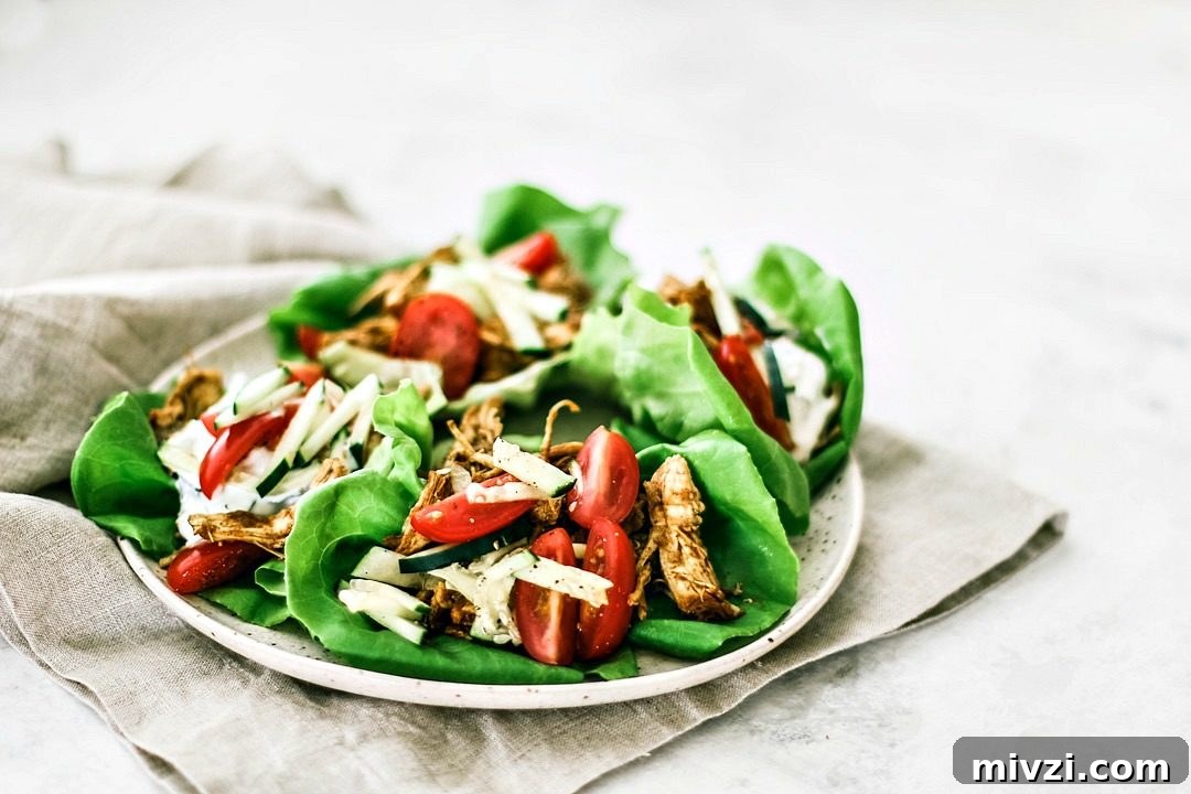 Instant Pot Chicken Shawarma Lettuce Cups | Killing Thyme Instant Pot Chicken Shawarma Lettuce Cups on a plate
