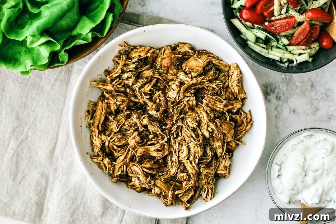 Instant Pot Chicken Shawarma Lettuce Cups | Killing Thyme Instant Pot Chicken Shawarma in a bowl