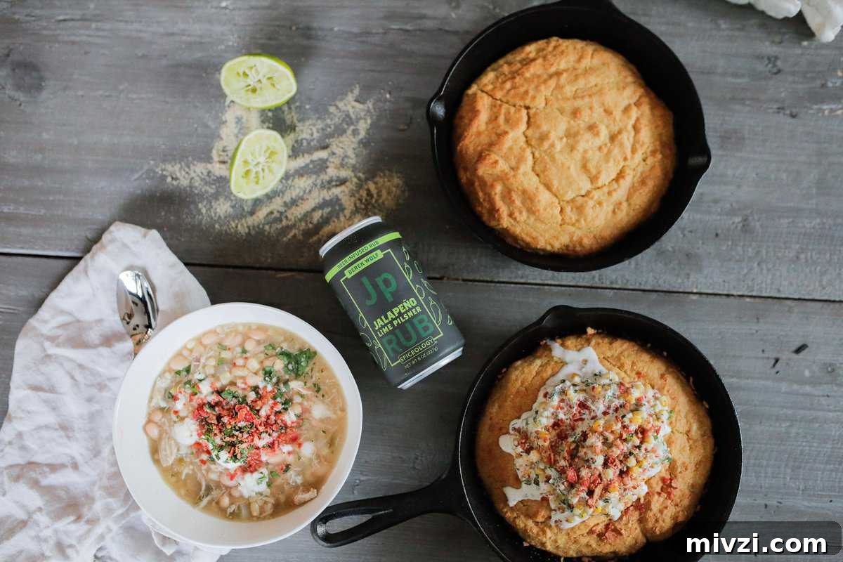 Rotisserie Chicken Chili served along side the corn bread.