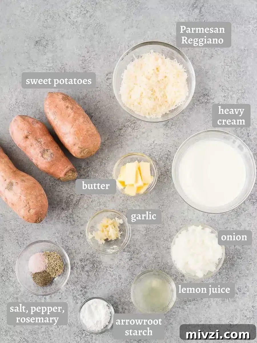 ingredients for sweet potato au gratin