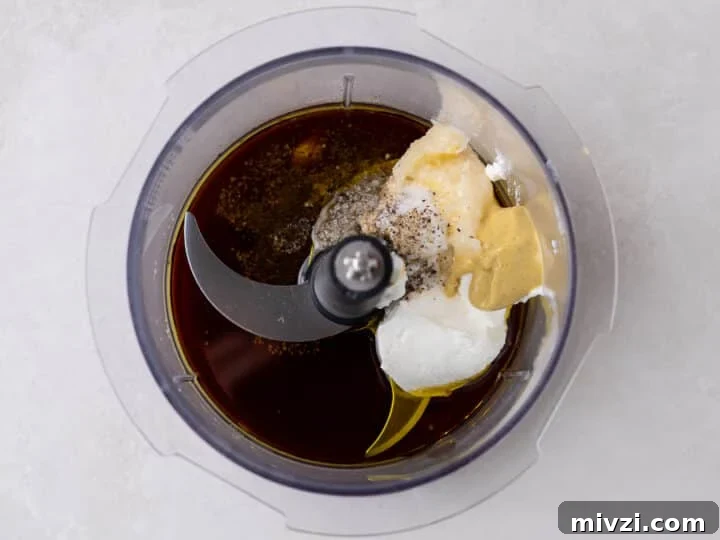 balsamic dressing ingredients in a food processor