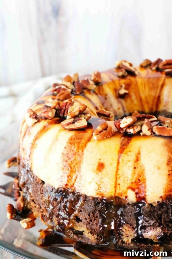 chocolate cake topped with vanilla flan and caramel