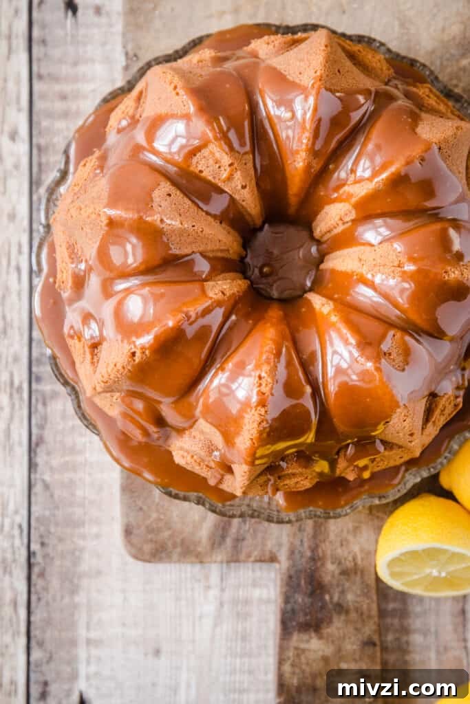 Gluten-Free Lemon Bundt Cake with Tangy Lemon Caramel 4 Overhead image of Lemon Caramel Cake