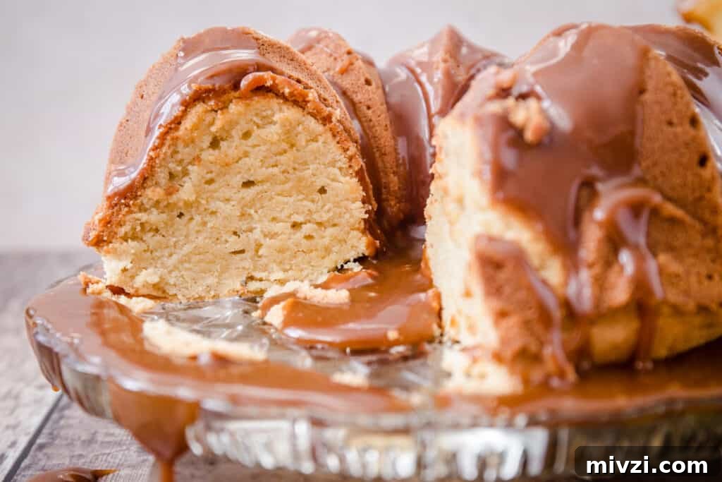 Gluten-Free Lemon Bundt Cake with Tangy Lemon Caramel 9 Lemon caramel cake cut to reveal the inside