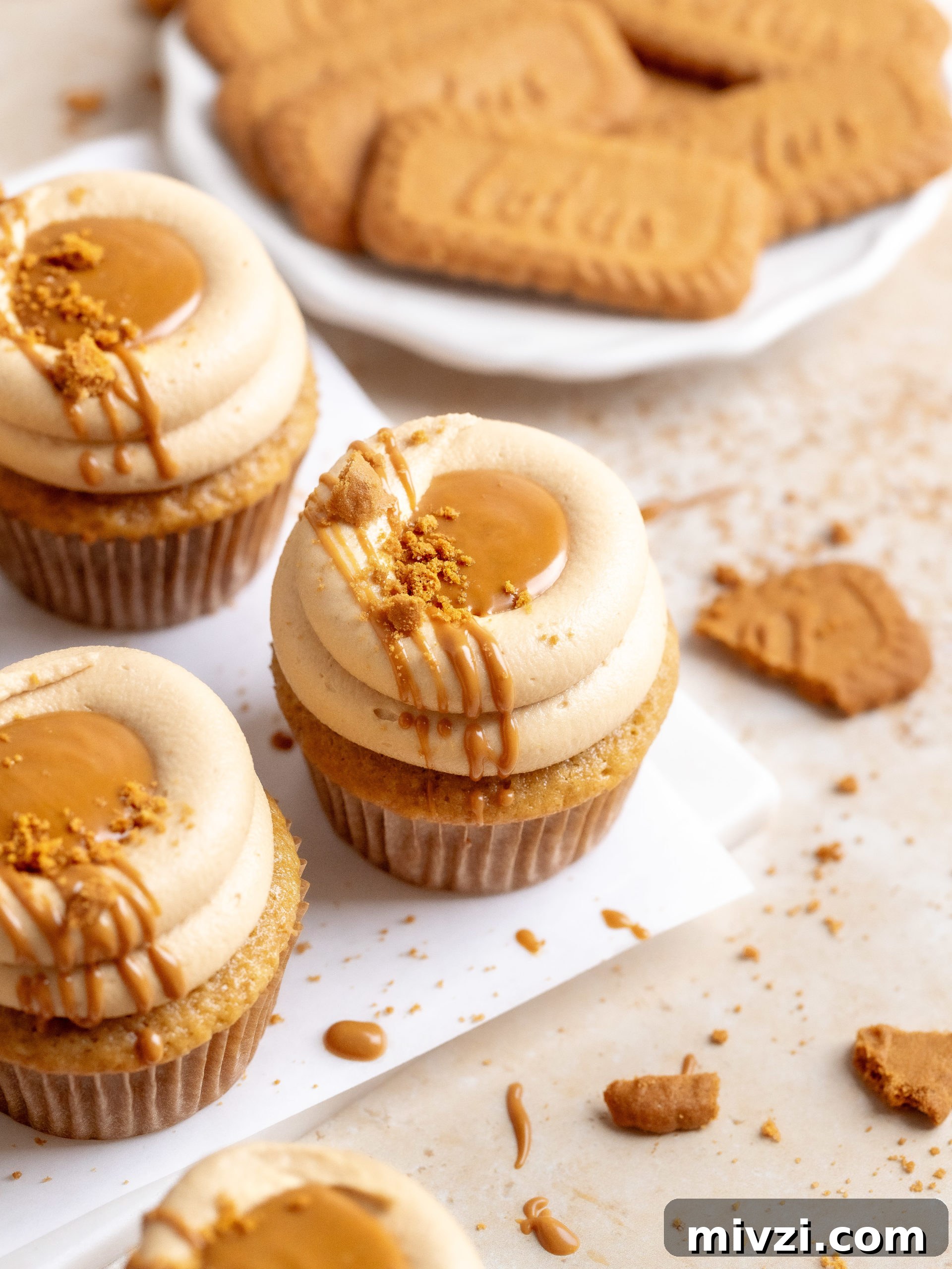Biscoff cupcakes on a plate