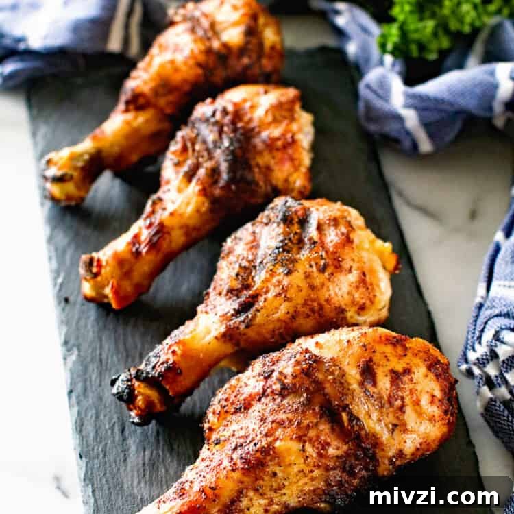 Taco Seasoned Grilled Chicken Drumsticks on slate tray