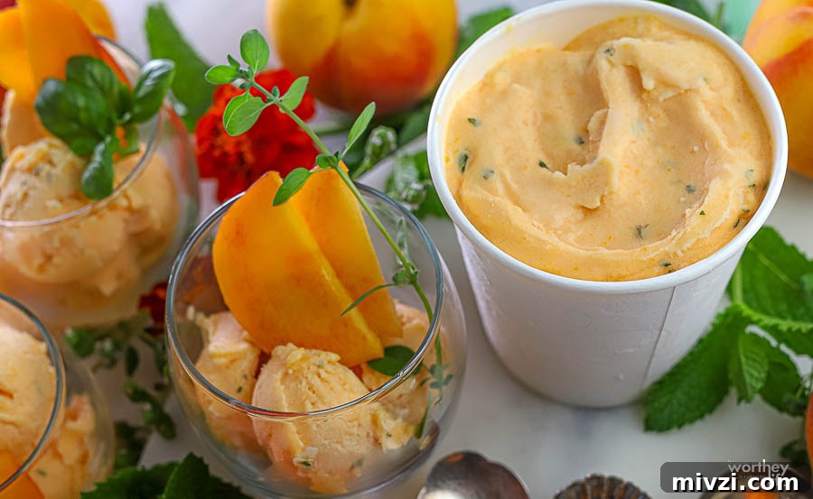 Refreshing Peach Mint Sorbet Recipe – Simple Summer Dessert 4 A pint of peach and mint sorbet