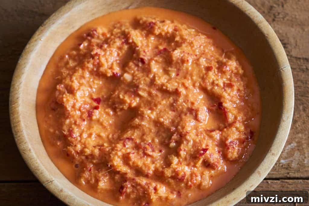 Lemongrass chile sauce in a wooden bowl.