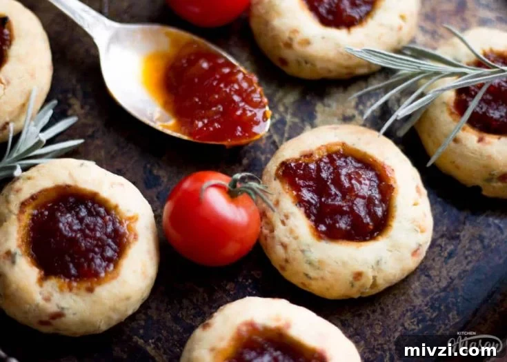 Cheesy thumbprint cookies with chutney