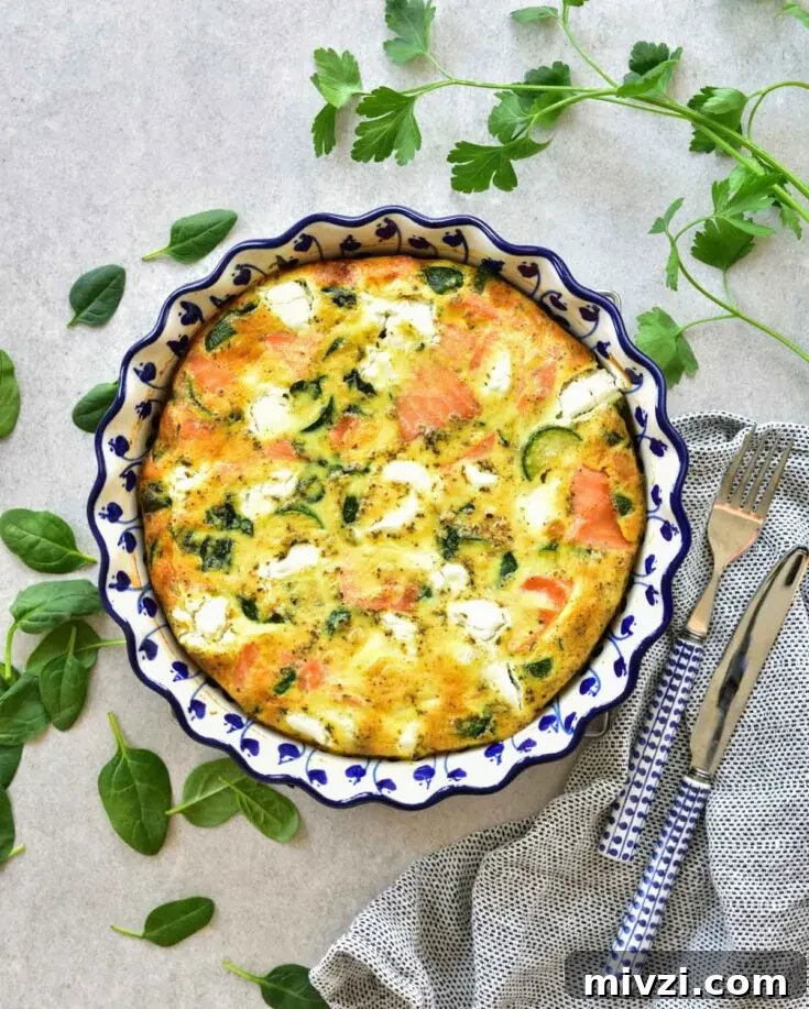 Smoked salmon frittata with zucchini and spinach