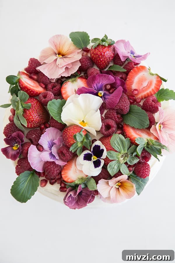 Pink Velvet Cake Recipe with Simple Decorating Tips 5 overhead shot of pink velvet cake