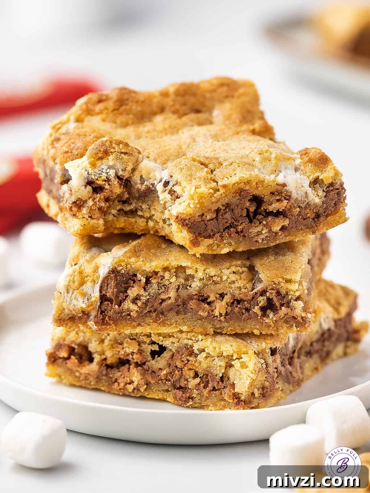 Kit Kat S'mores Bars Recipe — Crispy Chocolate Graham Squares 4 stack of 3 Kit Kat S'mores bars