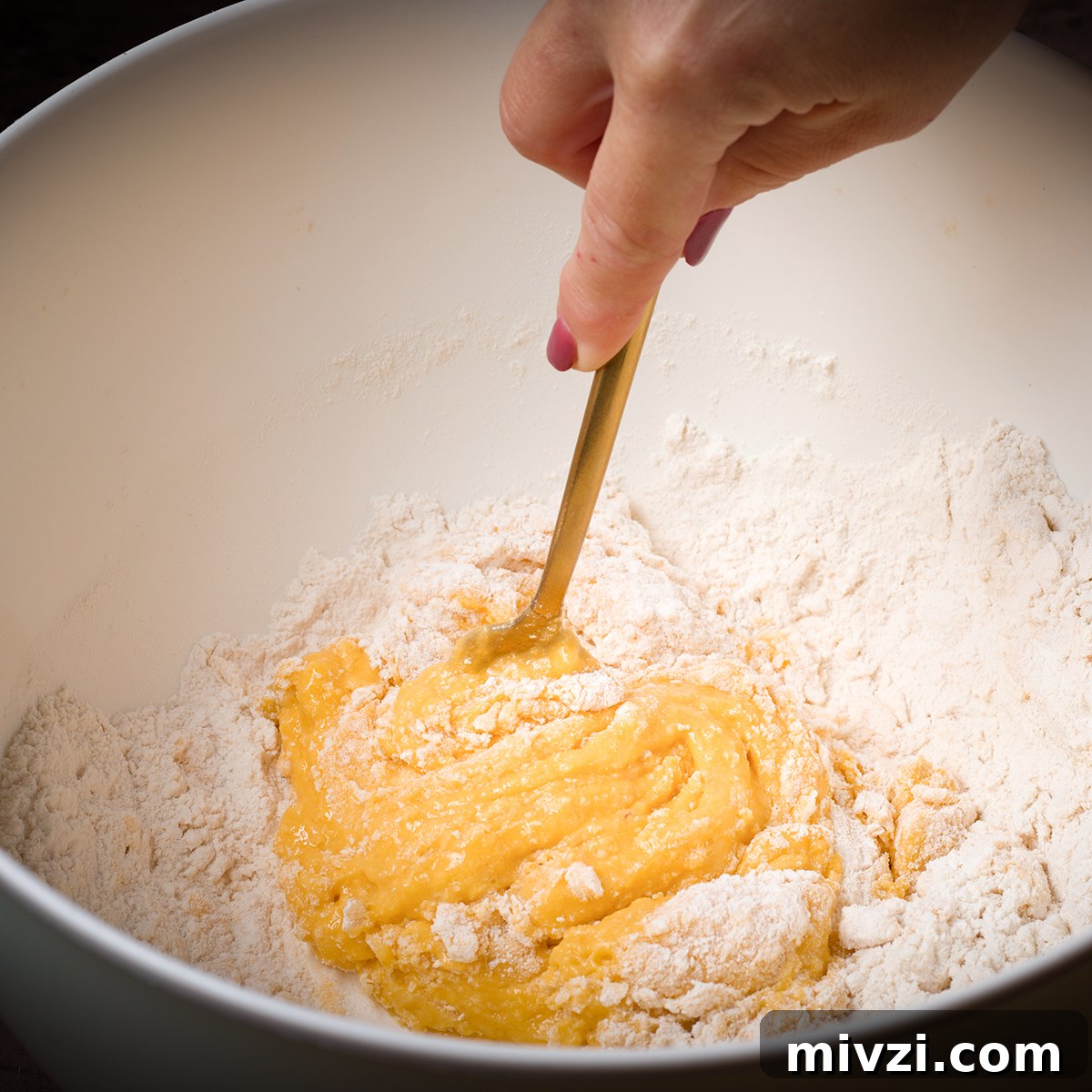 Homemade Pappardelle Recipe: Fresh Pasta from Scratch 8 The mixture of eggs and flour will start to form a dough.