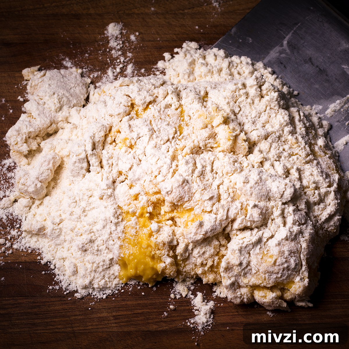 Homemade Pappardelle Recipe: Fresh Pasta from Scratch 9 Pasta dough dumped out onto a work surface before it's been kneaded.
