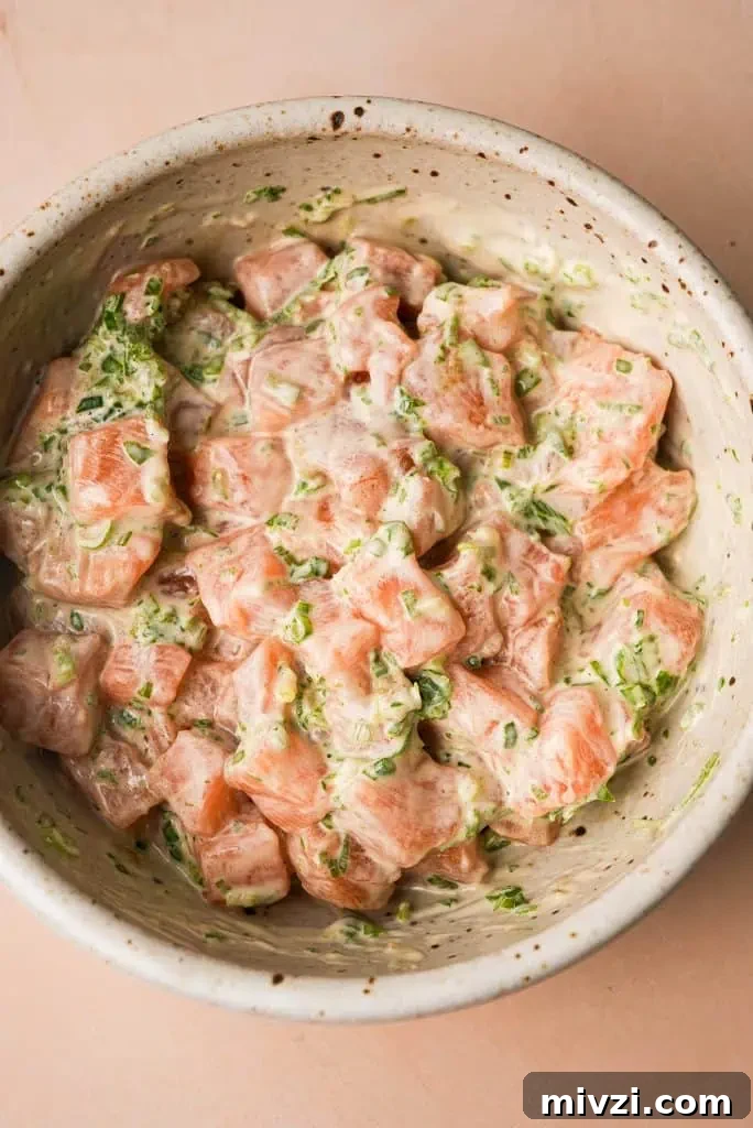 seasoned sushi-grade salmon