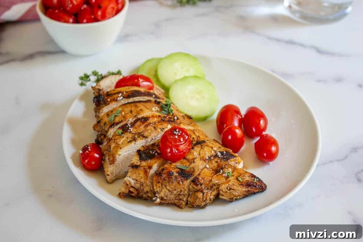 Oven-Roasted Cherry Tomatoes with Garlic and Herbs 4 Grilled chicken breast topped with grilled cherry tomatoes.