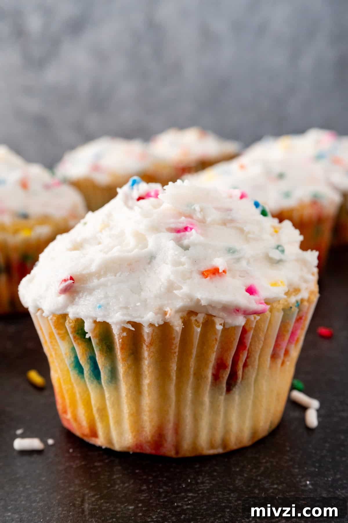 Delicious Birthday Cupcake Recipes for Any Celebration 2 close up of funfetti cupcake.