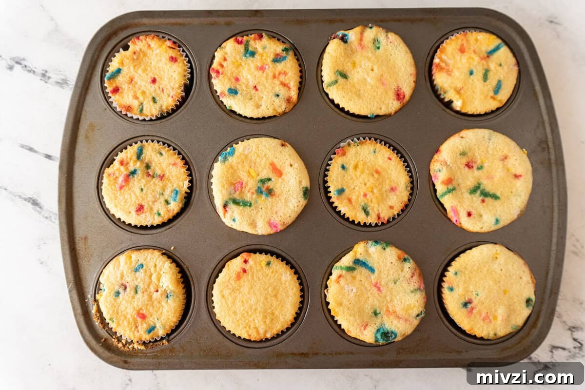 Delicious Birthday Cupcake Recipes for Any Celebration 10 cupcakes baked and still in cupcake pan.