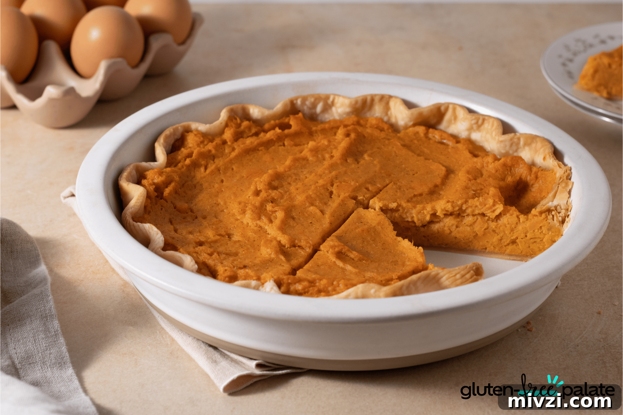 Gluten-Free Sweet Potato Pie Recipe: Simple, Creamy Dessert 7 Gluten-Free Sweet Potato Pie in a white dish