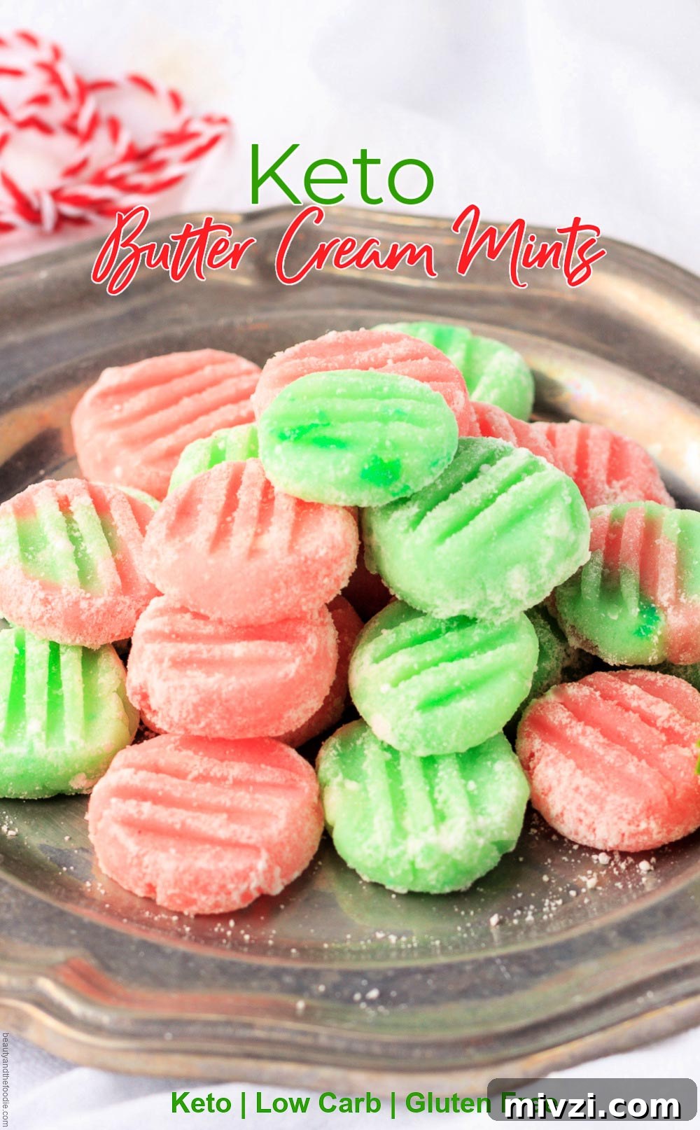 Keto Buttercream Mints: Low-Carb Peppermint Candy Recipe 3 A plate of pastel butter cream mints.