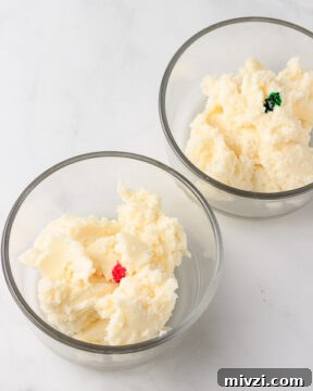 Keto Buttercream Mints: Low-Carb Peppermint Candy Recipe 8 Adding food color to bowls.
