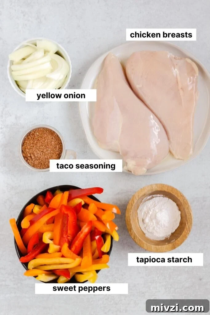 labeled ingredients used in chicken fajita bake