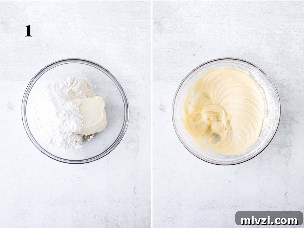 Bowl of cream cheese and powdered sugar, bowl of cream cheese and powdered sugar beaten together