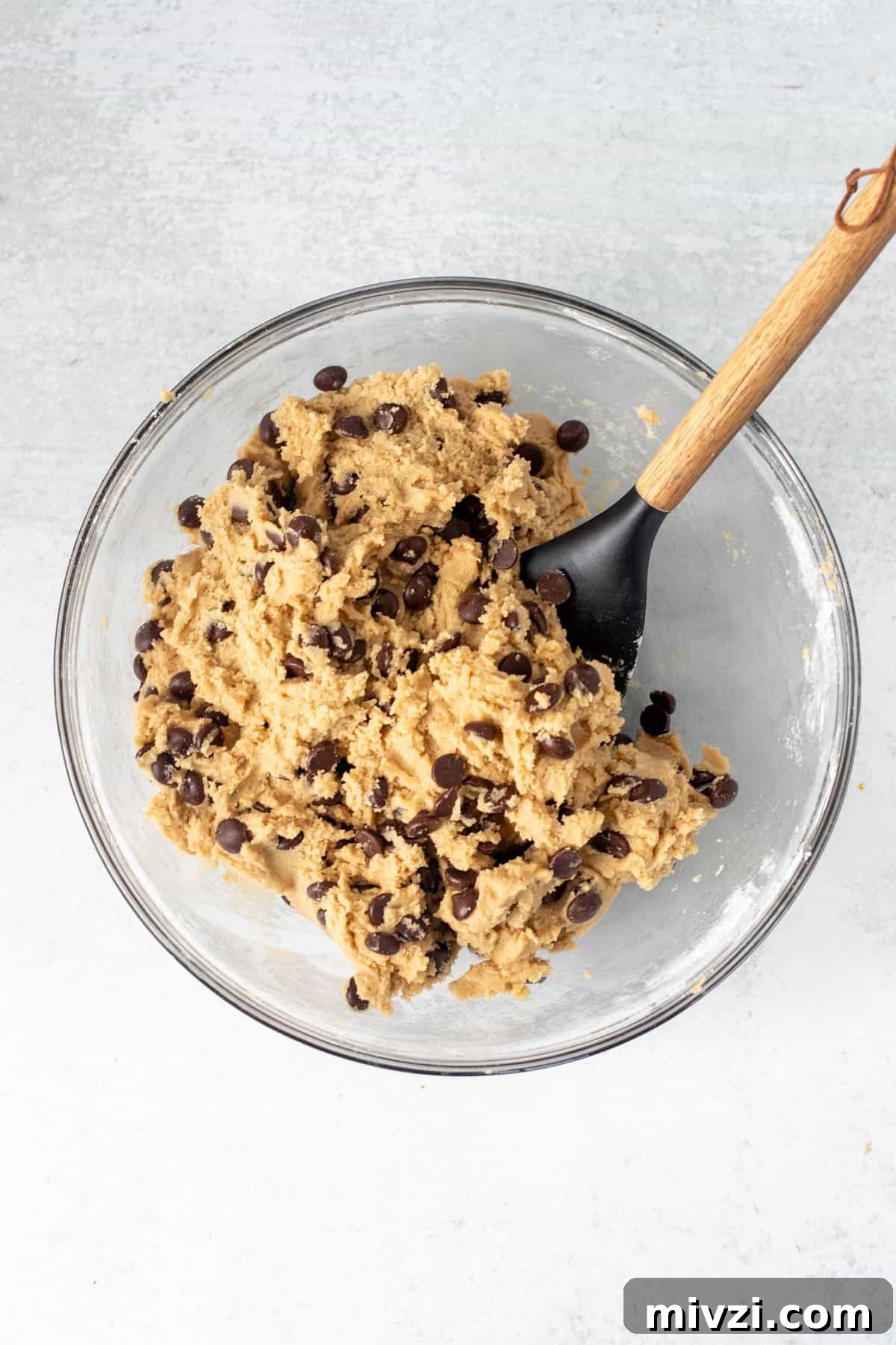 Bowl of thick chocolate chip cookie dough