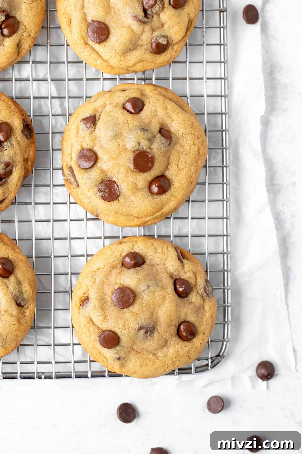 chocolate chip cookies on a cooling rack