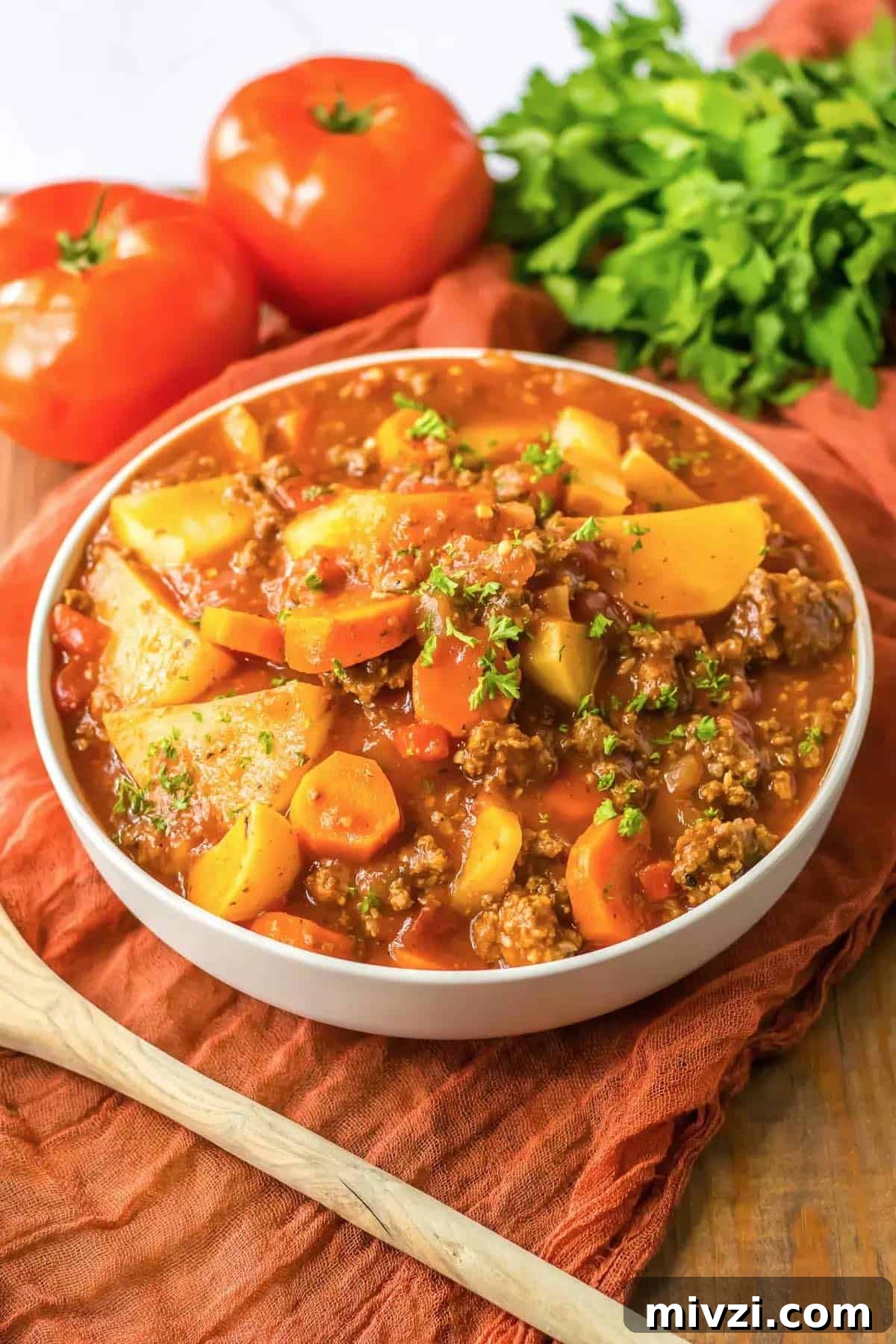 Beef Stew in the slow cooker with ground beef 