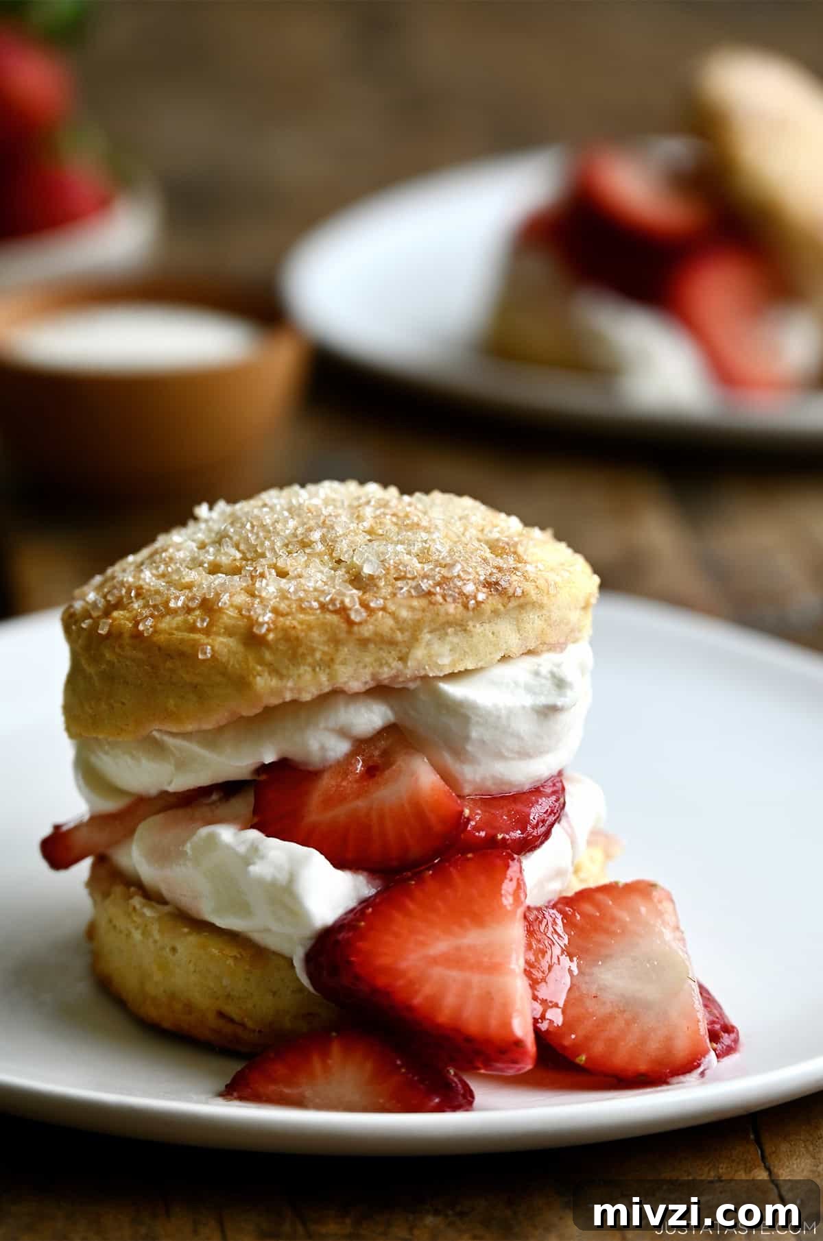 Romantic Valentine’s Day Dessert Ideas and Recipes 29 Strawberry shortcake dessert with macerated strawberries and freshly whipped cream.