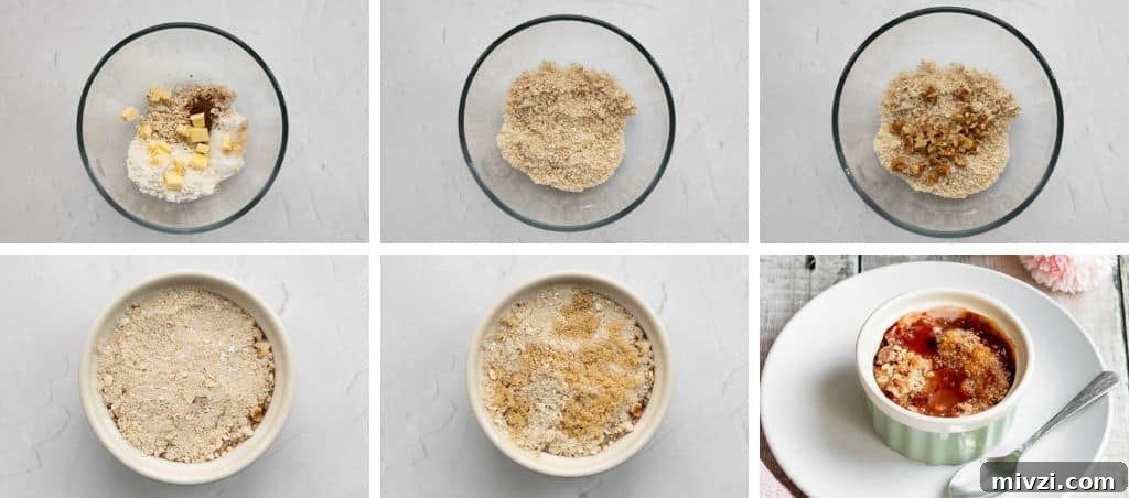 How to make individual rhubarb crumbles step by step