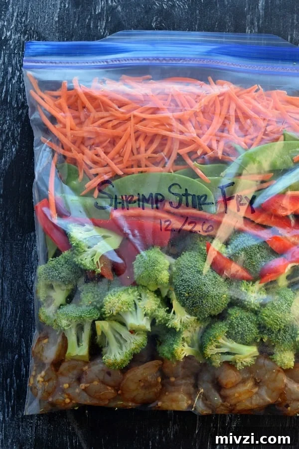 Make-Ahead Shrimp Stir-Fry: Freezer-Friendly Meal Prep 2 Shrimp Stir Fry Freezer Meal in ziplock bag