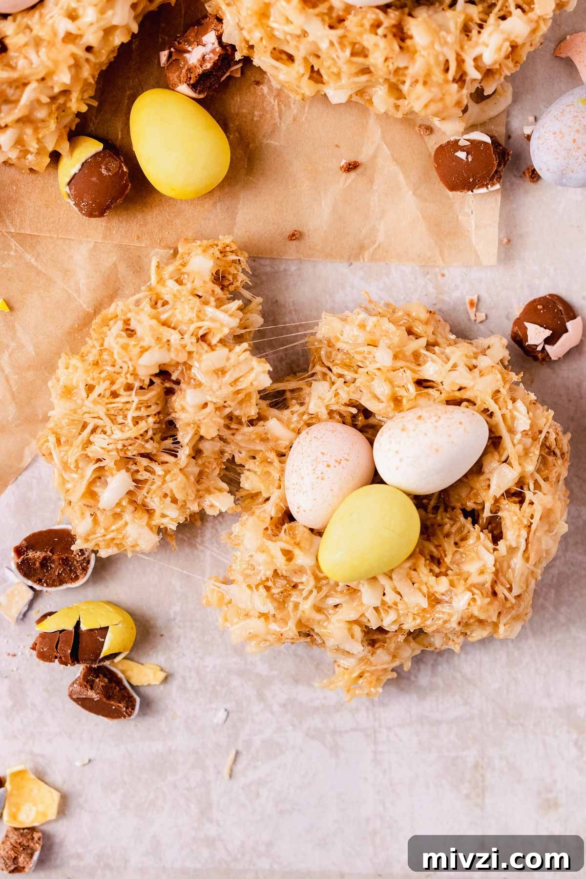 broken birds nest cookie to show stretchy marshmallow texture