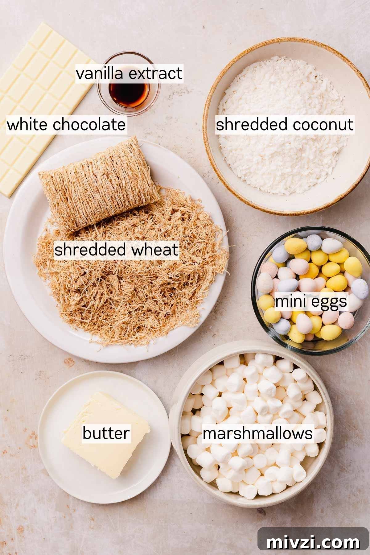 birds nest cookie ingredients in bowls