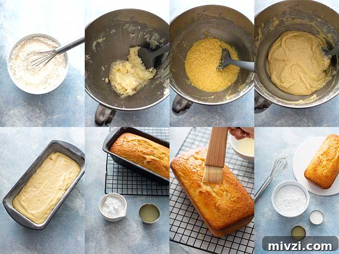 Tangy Lemon Loaf with Zesty Lemon Glaze 6 Step by step photos on how to make a homemade lemon loaf cake
